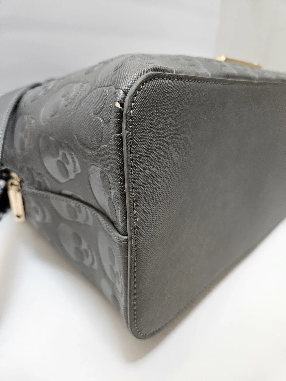 Betsey Johnson Charcoal Gray Embossed Skull Satchel Handbag Purse